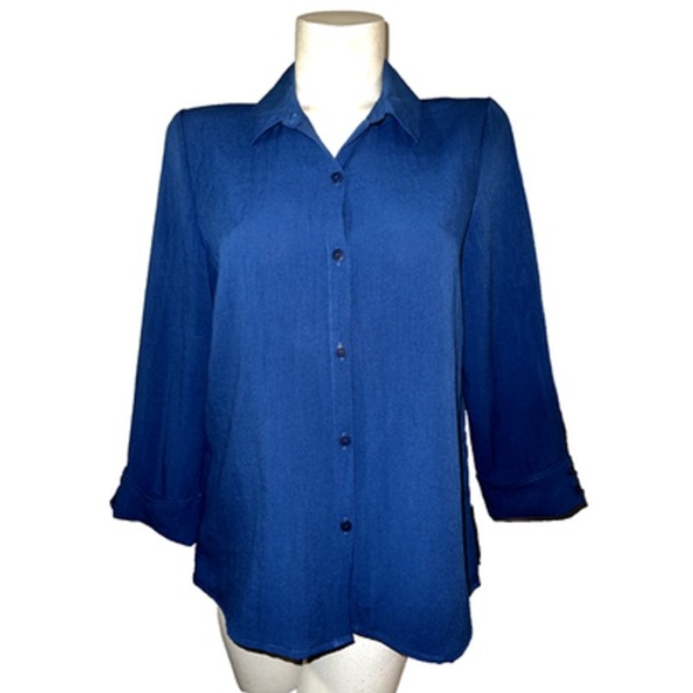 Habitat Clothes To Live In Top Royal Blue 3/4 Sleeve Button Down Shirt Sz Small
